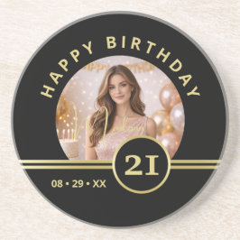 Elegant Gold Signature Monogram with Photo コースター