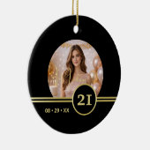 Elegant Gold Signature Monogram with Photo セラミックオーナメント (右)