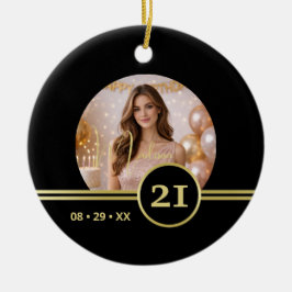 Elegant Gold Signature Monogram with Photo セラミックオーナメント