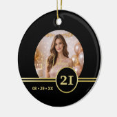 Elegant Gold Signature Monogram with Photo セラミックオーナメント (左)