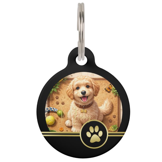 Elegant Gold Signature Monogram with Photo ペット　ネームタグ (正面)