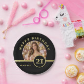 Elegant Gold Signature Monogram with Photo ペーパープレート (パーティー)