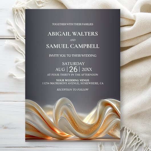 Elegant Gold Silk Wedding  招待状