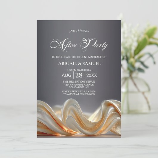 Elegant Gold Silk Wedding After Party 招待状 (スタンド正面)