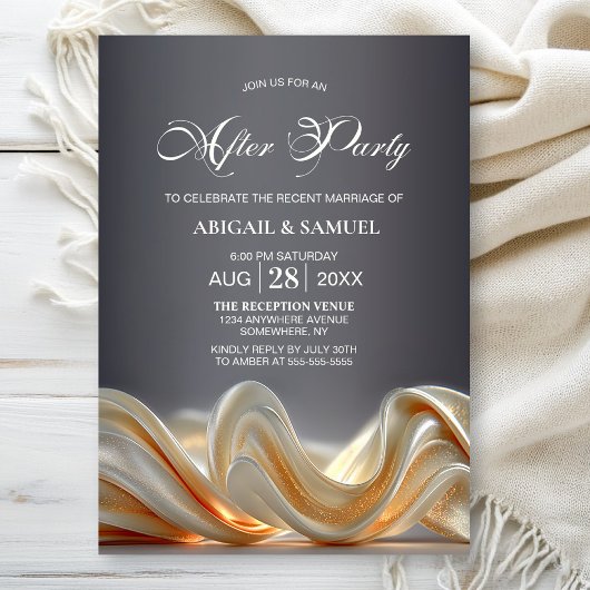 Elegant Gold Silk Wedding After Party 招待状
