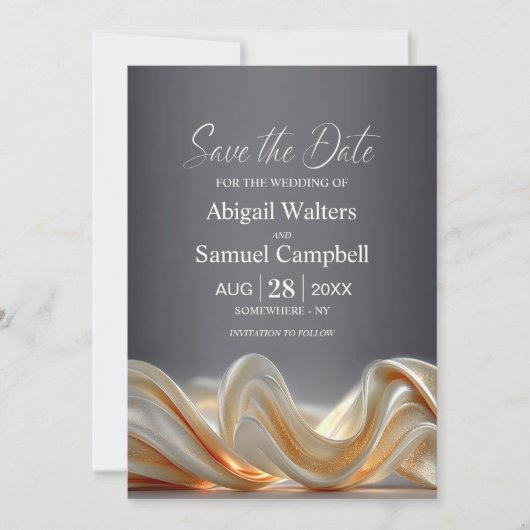 Elegant Gold Silk Wedding Save the Date 招待状 (正面)