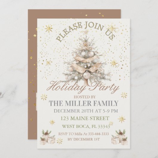 Elegant Gold&Silver Holiday Party 招待状 (正面/裏面)