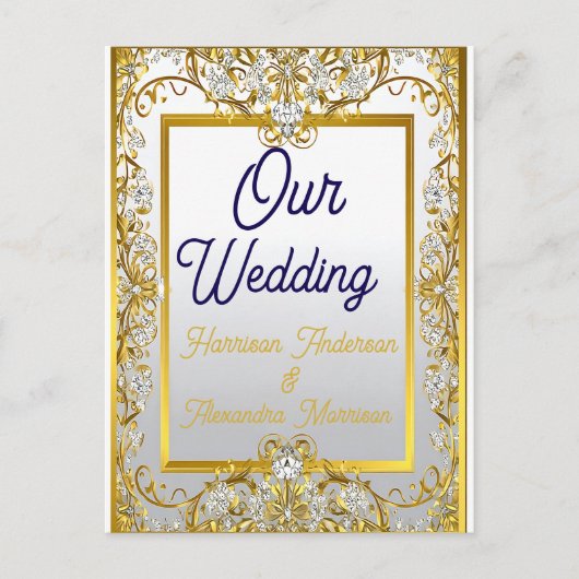 Elegant Gold & Silver Wedding Invitation ポストカード (正面)
