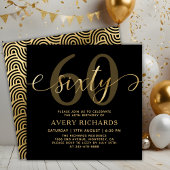 Elegant Gold Sixty Script Black 60th Birthday 招待状