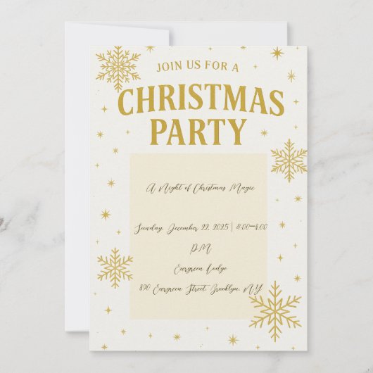 Elegant Gold Snowflake Christmas Party Invitation 招待状 (正面)