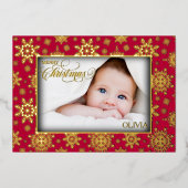 Elegant Gold Snowflake Photo Frame 箔シーズンカード (正面)