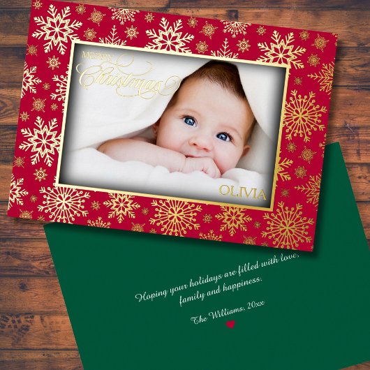 Elegant Gold Snowflake Photo Frame 箔シーズンカード