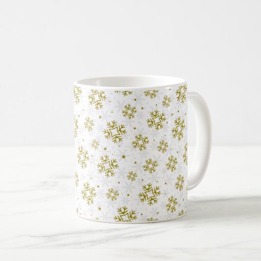 Elegant Gold Snowflake Winter Pattern コーヒーマグカップ (正面右)