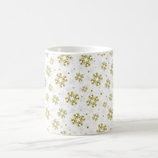 Elegant Gold Snowflake Winter Pattern コーヒーマグカップ (中央)