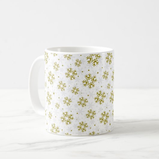Elegant Gold Snowflake Winter Pattern コーヒーマグカップ (正面左)