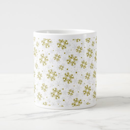 Elegant Gold Snowflake Winter Pattern ジャンボコーヒーマグカップ (正面)