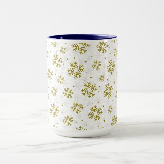 Elegant Gold Snowflake Winter Pattern マグカップ (中央)