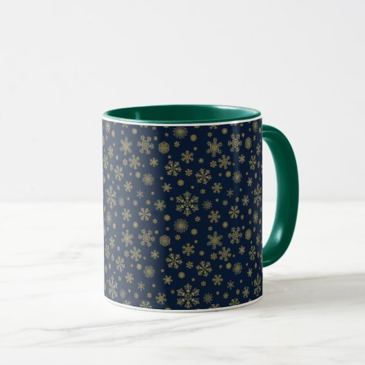 Elegant Gold Snowflake Winter Pattern マグカップ (正面右)