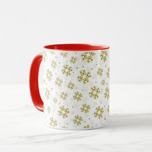 Elegant Gold Snowflake Winter Pattern マグカップ (正面左)