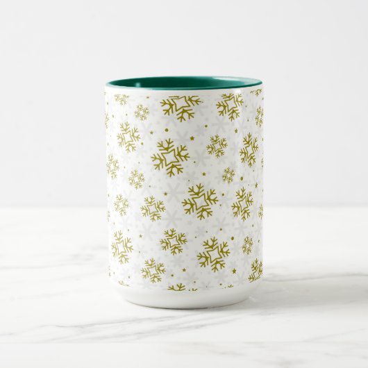 Elegant Gold Snowflake Winter Pattern マグカップ (中央)