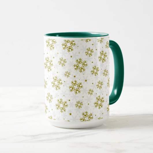 Elegant Gold Snowflake Winter Pattern マグカップ (正面右)