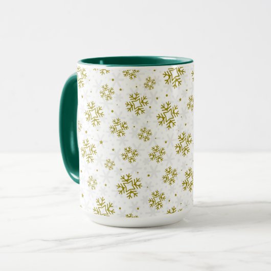 Elegant Gold Snowflake Winter Pattern マグカップ (正面左)