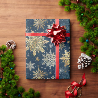 Elegant Gold Snowflakes Winter Blue Christmas ラッピングペーパー