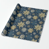 Elegant Gold Snowflakes Winter Blue Christmas ラッピングペーパー (アンロールド)