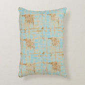 Elegant, Gold Soft Blue Checkered Abstract Pattern アクセントクッション (正面(垂直))