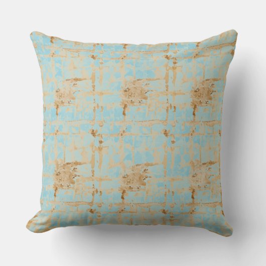 Elegant, Gold Soft Blue Checkered Abstract Pattern クッション (正面)