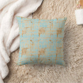Elegant, Gold Soft Blue Checkered Abstract Pattern クッション (ブランケット)