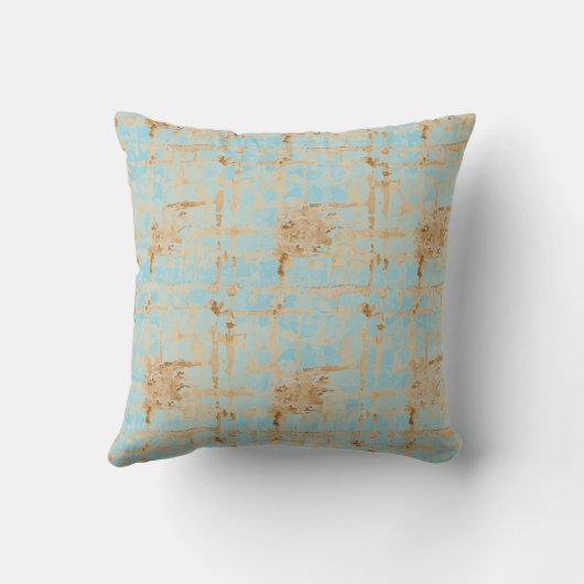 Elegant, Gold Soft Blue Checkered Abstract Pattern クッション (裏面)