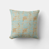 Elegant, Gold Soft Blue Checkered Abstract Pattern クッション (正面)