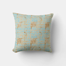 Elegant, Gold Soft Blue Checkered Abstract Pattern クッション