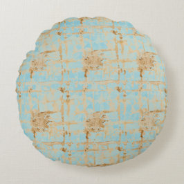 Elegant, Gold Soft Blue Checkered Abstract Pattern ラウンドクッション