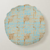 Elegant, Gold Soft Blue Checkered Abstract Pattern ラウンドクッション (裏面)