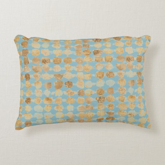 Elegant, Gold Soft Blue Polkadot Pattern アクセントクッション (正面)