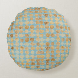 Elegant, Gold Soft Blue Polkadot Pattern ラウンドクッション