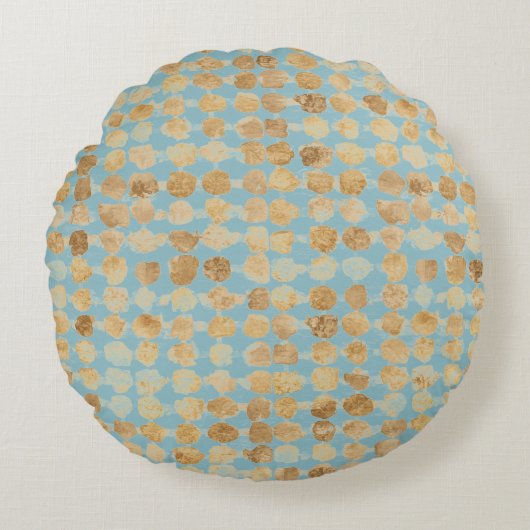 Elegant, Gold Soft Blue Polkadot Pattern ラウンドクッション (正面)
