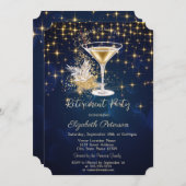 Elegant Gold Stars Champagne Navy Blue Retirement 招待状 (正面/裏面)