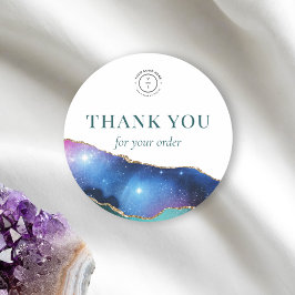 Elegant Gold Stars Cosmic Logo Thank You  ラウンドシール