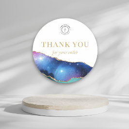 Elegant Gold Stars Cosmic Logo Thank You  ラウンドシール