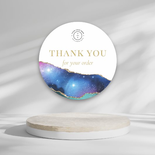 Elegant Gold Stars Cosmic Logo Thank You  ラウンドシール