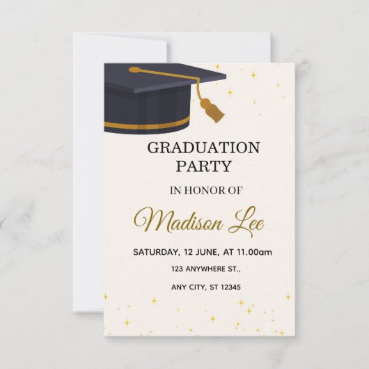 Elegant Gold Stars Graduation Party Invitation 招待状 (正面)