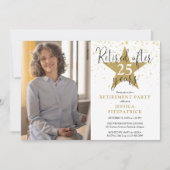 Elegant Gold Stars Photo Retirement Party 招待状 (正面)