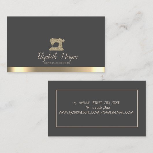 Elegant Gold Stripe Sewing Machine 名刺 (正面/裏面)