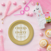Elegant Gold Striped Cheers to 80 Years Birthday ペーパープレート (パーティー)