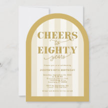 Elegant Gold Striped Cheers to 80 Years Birthday