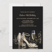 Elegant Gold Striped High Heel Shoes Birthday 招待状 (正面)