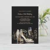 Elegant Gold Striped High Heel Shoes Birthday 招待状 (スタンド正面)